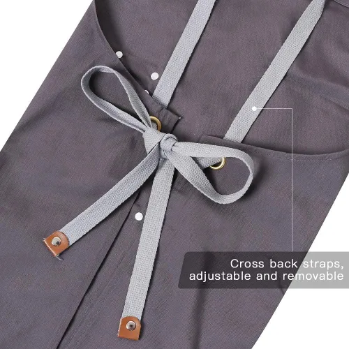 Miniatura 5 de Delantal de chef, delantal cruzado para hombres y mujeres con correas ajustables y bolsillos grandes, de lona, M - 2EG.