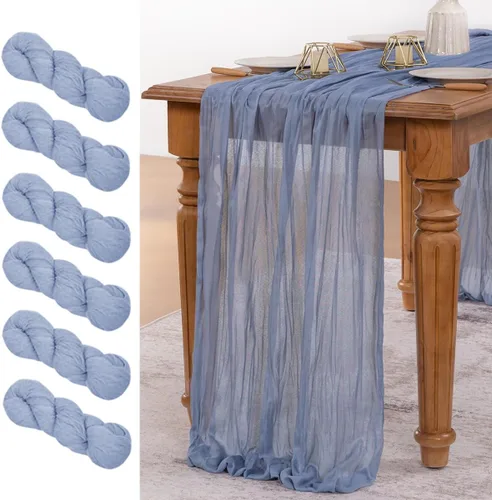 MLMW Paquete de 6 Caminos de Mesa de Estopilla Azul Polvoriento para Revelación de Género Boho Gasa Rústica de Tela de Queso Camino de Mesa 160 Azul
