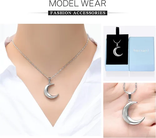 Miniatura 6 de Imrsanl Joyería de cremación para cenizas, collar de urna de luna, medallón conmemorativo de acero inoxidable, joyería de recuerdo para cenizas