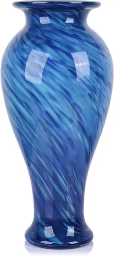 Miniatura 8 de Jarrón de vidrio azul de 20 pulgadas de alto soplado a mano para decoración del hogar, bonito y moderno jarrones de flores azul oscuro, jarrones
