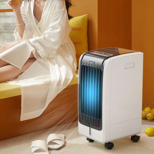 Miniatura 8 de COSTWAY Enfriador de aire evaporativo portátil para habitación, incluye control remoto, 2 paquetes de hielo, ventilador portátil sin aspas con 3