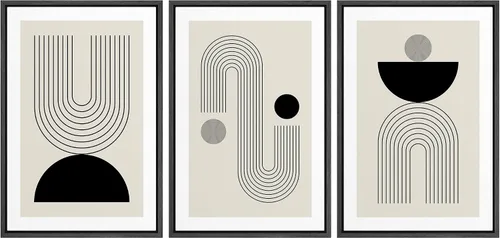 Miniatura 50 de wall26 Lienzo enmarcado para pared, juego de arte impreso con collage de polígonos en espiral negro y tostado, ilustraciones de patrones abstractos