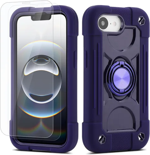 Miniatura 162 de Funda para iPhone 11 de 6.1 pulgadas con soporte de anillo, con 2 protectores de pantalla de vidrio, resistente a los golpes, resistente a