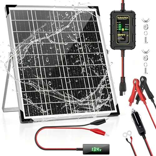 SUNAPEX Cargador de batería solar MPPT de 15 W, cargador de batería solar impermeable de 12 V con controlador MPPT para automóvil, motocicleta,