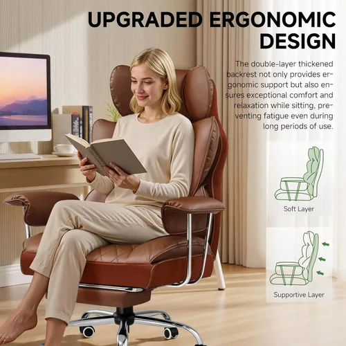 Miniatura 5 de COMHOMA Silla de oficina grande y alta, silla de juegos de cuero con reposapiés, sillas de oficina ergonómicas ejecutivas con soporte lumbar