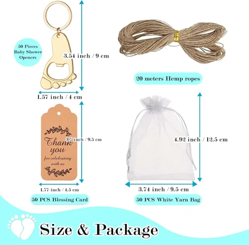 Miniatura 2 de 50 piezas personalizadas para baby shower, abrebotellas, llaveros de huellas, recuerdos de baby shower, regalos de devolución para invitados, vienen