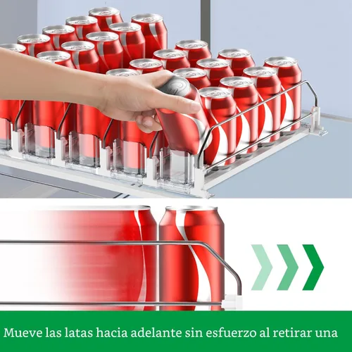 Miniatura 3 de Organizador de bebidas para nevera - Deslizador automático blanco, dispensador de soda para nevera - Sostiene hasta 15 latas - 12oz 16oz 20oz
