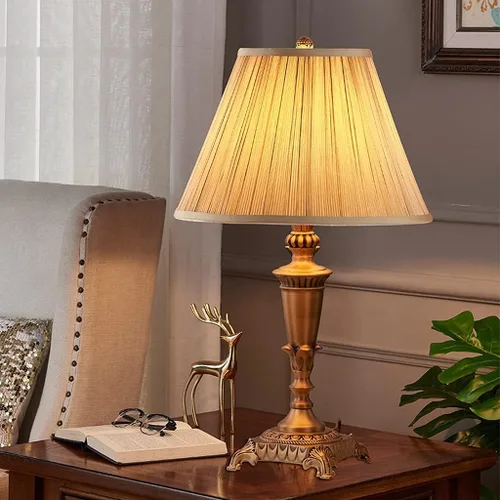 Miniatura 7 de Lámpara de escritorio de estilo chino, lámpara de mesa de cobre, lámpara de noche para dormitorio, decoración moderna de sala de estar, lámparas