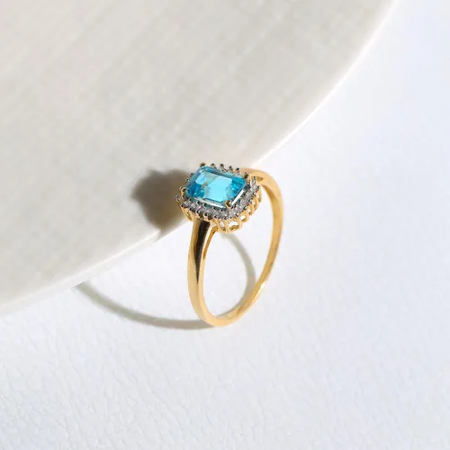 Miniatura 4 de YoTreasure Anillo de compromiso de oro amarillo sólido de 10 quilates con topacio azul Londres de 1.34