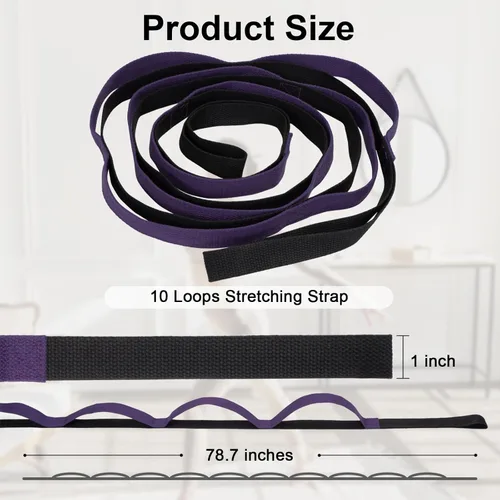 Miniatura 2 de Amrules Yoga Strap for Stretching with 10 Loops Inelastic Soft Polyester Cotton Stretch Out Band for Exercise, Yoga, Pilates and Dance for Men and