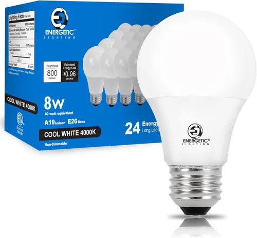 Miniatura 10 de Bombillas Energetic Light Equivalentes a 60 Vatios, Bombillas LED de Luz Diurna A19, 15000 Horas Base E26, Bombilla de 8W 800LM 5000K, Certificado