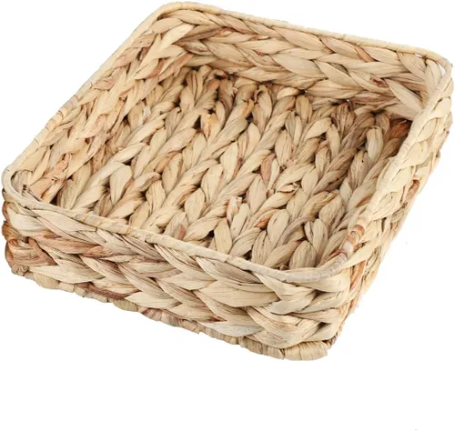 Miniatura 11 de Bandeja de servir tejida de jacinto de agua rectangular Bandejas de almacenamiento de mimbre tejidas a mano para café/desayuno/postre/fruta/pan