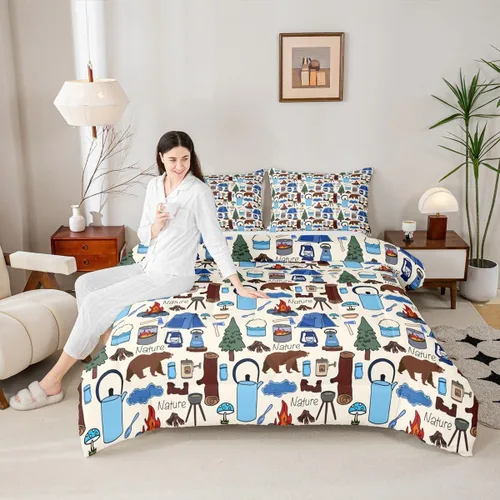 Miniatura 2 de Juego de ropa de cama de oso para niños y adolescentes, juego de edredón de animales salvajes para niños, adolescentes, naturaleza, vida silvestre