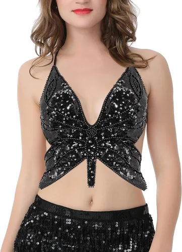 Miniatura 2 de Mocure - Blusa de tirantes con lentejuelas brillantes para mujer
