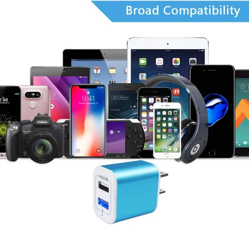 Miniatura 5 de Cargador de pared con enchufe USB, bloque de carga, paquete de 2 unidades AILKIN 2.1A de carga rápida, adaptador de corriente de doble puerto, caja