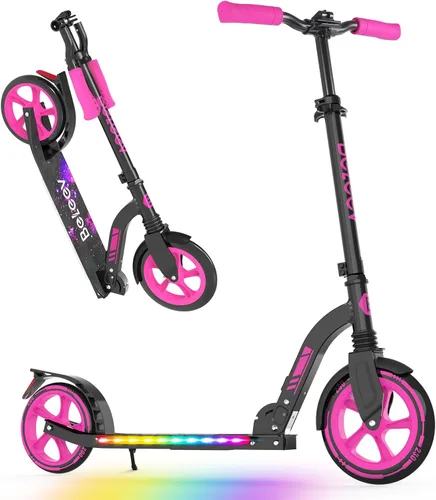 BELEEV V8 Scooters para niños a partir de 6 años con cubierta iluminada, scooter plegable de 2 ruedas para adultos y adolescentes, 4 de altura