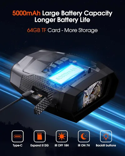 Miniatura 5 de Gafas de visión nocturna, prismáticos de visión nocturna 4K para adultos, prismáticos infrarrojos recargables de 5000 mAh con pantalla grande de 3