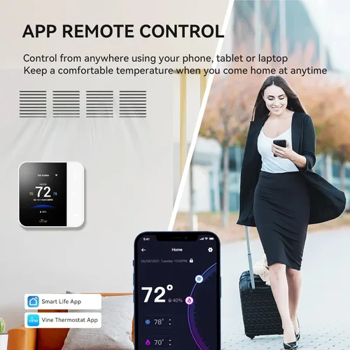 Miniatura 4 de Termostato Vine para el hogar con pantalla táctil a color, termostato inteligente WiFi compatible con Alexa y Google Assistant, programable para 7