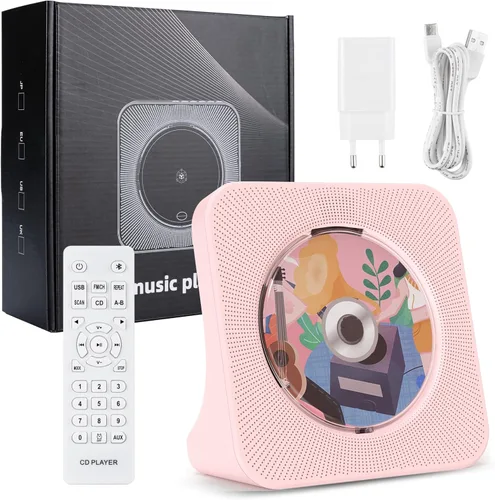 Miniatura 30 de Gueray Reproductor de CD portátil, reproductor de CD Kpop Bluetooth para escritorio con altavoz de sonido de alta fidelidad, radio FM, reproductor