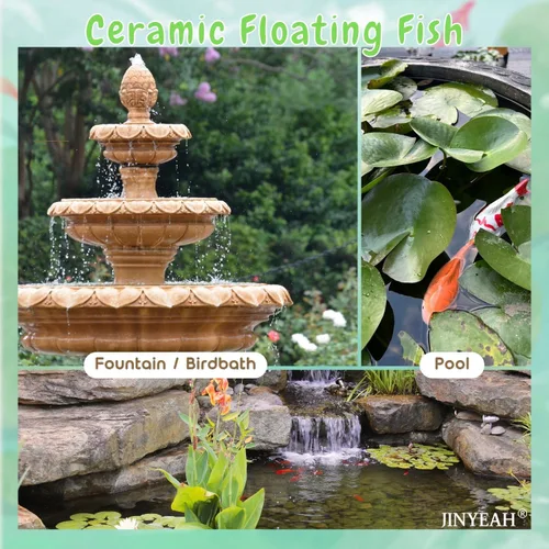 Miniatura 2 de Pez Koi flotante de cerámica 【artesanía de esmalte chino】Decoración de estanque de cerámica flotante de peces falsos Koi Decoración para estanque