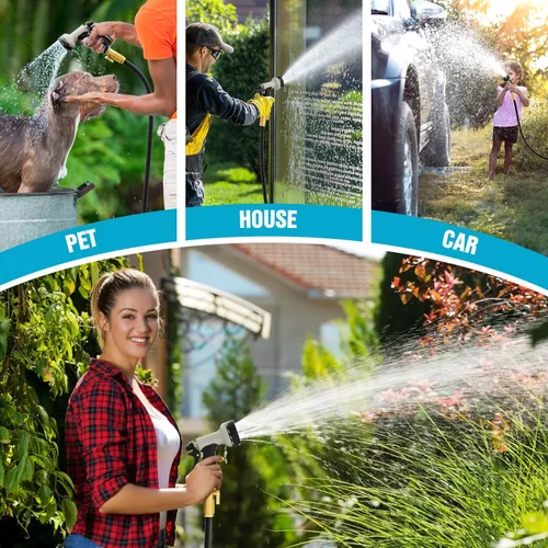 Miniatura 7 de Manguera de jardín no expandible de 50 pies, manguera de agua flexible para exteriores y jardín con boquillas de 10 funciones, portátil, sin