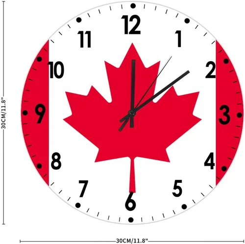 Miniatura 2 de Cheyan Reloj de pared con bandera de Canadá de 12 pulgadas, silencioso, sin tictac, de PVC, funciona con pilas, reloj redondo decorativo, regalo