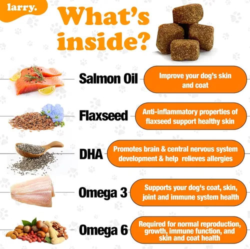 Miniatura 4 de Larry - Aceite de salmón para piel y pelaje de perros, suplementos para perros para picazón en la piel y alivio de alergias, Omega 3, 4, DHA y EPA