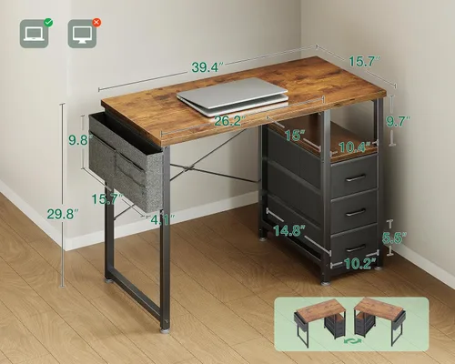 Miniatura 3 de AODK Escritorio pequeño para computadora de 40 pulgadas con cajón de tela, escritorio de estudio para niños, niñas y adolescentes, escritorio