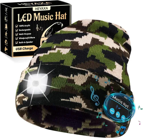 Miniatura 16 de HEYAXA Gorro LED unisex con luz, gorro con linterna frontal recargable, rellenos para calcetines, regalos de Navidad para hombres, gorro tejido