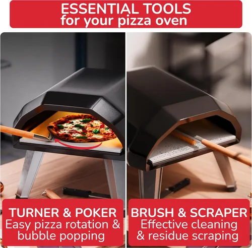 Miniatura 5 de Senwosa Horno de Pizza y Cepillo de Piedra con Raspador, Tenedor Giratorio y Reventador de Burbujas - Accesorios y Herramientas Esenciales