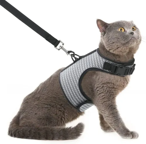 Miniatura 20 de PUPTECK Juego de arnés y correa de malla suave para gatos, arnés acolchado para mascotas, a prueba de escape, para gatos, perros pequeños, conejos