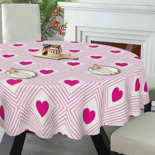 Miniatura 5 de Mantel redondo de líneas geométricas e impresiones de amor, mantel lavable, resistente a las arrugas, para el hogar, cocina, comedor, picnic