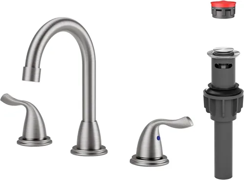 Llave de Lavabo de Baño de 3 Agujeros de Níquel Cepillado, ARCORA - Grifo de Baño de 8 Pulgadas de Extensión, Llave de Baño de 2 Manijas con Drenaje