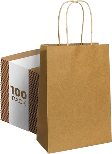 PTP BAGS Bolsas de papel kraft de 5.75 x 3.25 x 8.3 pulgadas, bolsa reciclable de 100 GSM con asas reforzadas para recuerdos de fiesta, joyas,