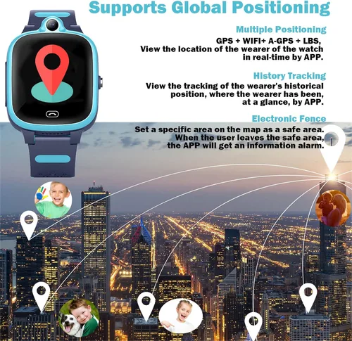 Miniatura 2 de Reloj inteligente con GPS 4G para niños y niñas [versión global] SOS alarma de emergencia impermeable reloj inteligente con texto, video, llamada