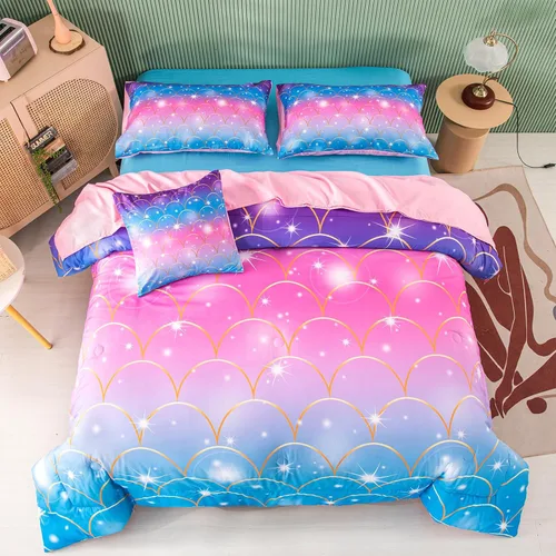 Miniatura 14 de PERFEMET Juego de edredón tamaño Queen con sábanas, juego de ropa de cama de 6 piezas con teñido anudado arcoíris para niñas, juego de edredón Azul