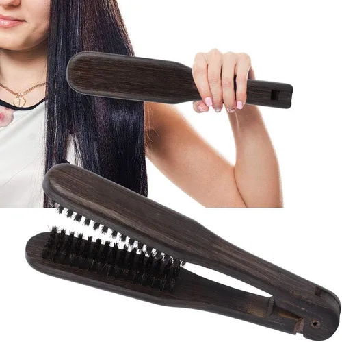 Miniatura 2 de Peine para alisar el cabello, pinza de cerdas de jabalí, cepillo de doble cara con abrazadera de cepillo, sin cepillo eléctrico para desenredar