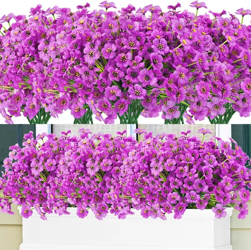 Miniatura 10 de Krissing - 48 paquetes de flores artificiales para exteriores, resistentes a los rayos UV, flores falsas de plástico sintético, plantas para jardín