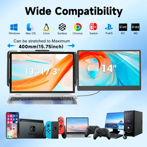 Miniatura 5 de KEFEYA Extensor de pantalla para laptop, monitor portátil de 14 pulgadas para portátiles de 13 a 17 pulgadas, extensor de monitor IPS FHD 1080P