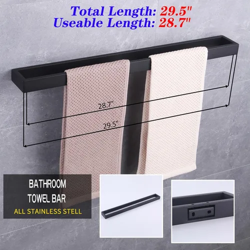 Miniatura 2 de GERZWY Barra de toalla de baño de 30 pulgadas negro mate SUS 304 Barra de toalla de baño de acero inoxidable estilo moderno montaje en pared
