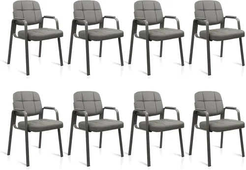 Miniatura 22 de CLATINA Silla de recepción de oficina con reposabrazos acolchado de cuero regenerado, silla ergonómica para sala de espera, vestíbulo, reunión, Negro