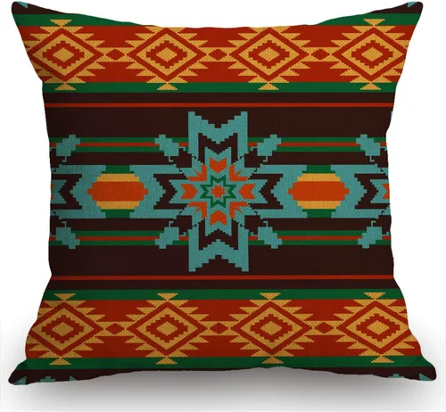 Swono Funda de Almohada Decorativa con Patrón Étnico Abstracto Estampado del Suroeste Funda de Cojín Estilo Granja para Sofá Sillón 18x18 Pulgadas