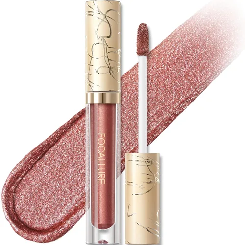 FOCALLURE Lápiz labial líquido metálico, brillo de labios de copa antiadherente, color de labios de alto impacto con desgaste a prueba de NU02