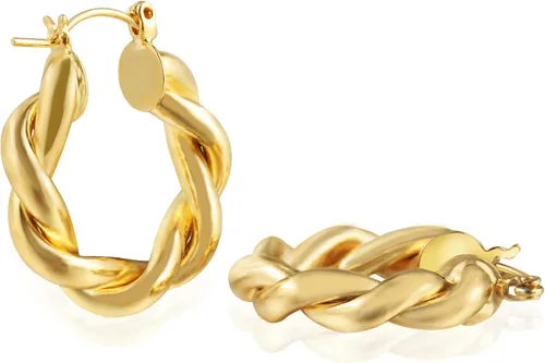 Miniatura 90 de Aretes de aro gruesos de oro para mujer, chapados en oro de 14 quilates, aretes de aro triple, hipoalergénicos, a la moda, aretes de aro gruesos