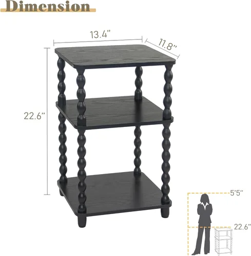 Miniatura 3 de Fultyle - Mesa auxiliar, mesa auxiliar pequeña con estante de almacenamiento, mesita de noche vintage para sala de estar, dormitorio, oficina y Negro