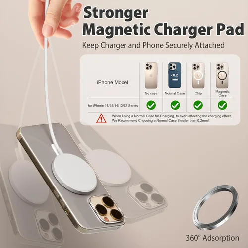 Miniatura 2 de [Certificado MFi de Apple] Cargador magnético para iPhone 17 16e, paquete de 2 de 10 pies, carga rápida para Apple MagSafe, almohadilla de carga