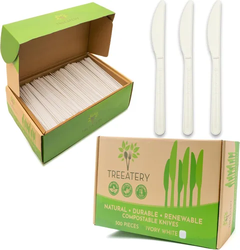Miniatura 8 de Juego de cubiertos compostables, utensilios compostables a base de plantas, cubiertos compostables aptos para lavavajillas, cubiertos desechables