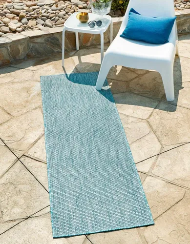 Miniatura 26 de Unique Loom Collection Alfombra de Área Plana Casual de Transición Sólida Jaspeada para Interiores/Exteriores (Pasillo 2' x 6' 1", Azul/Azul Marino)