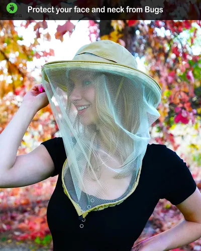 Miniatura 7 de Mosquito Head Net Hat, Providing a Physical Barrier to Help Keep Mosquitoes and Bugs Away from Your Face Gorro beige.