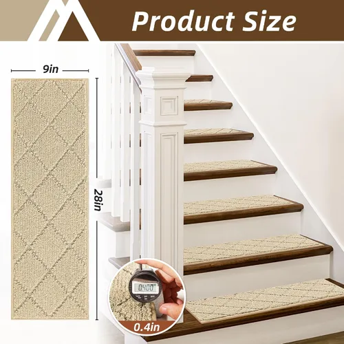 Miniatura 28 de COSY HOMEER - Alfombra antideslizante para escaleras, para interiores y escalones de madera, para niños y perros, 100 % poliéster, base de Beige